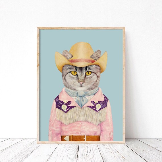 Cowboy Cat Art Print Colorful Wall Art Country Western - Etsy