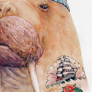 Tattooed Walrus Art Print Nautical Nursery Wall Art Tattooed Sailor Sea Walrus image 2