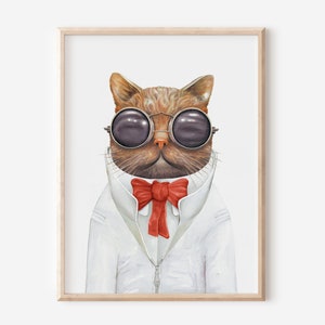 Steampunk Cat Art Print - Kids room Wall Art 80's Cool Cat Lovers Pet portrait - Astro Space cadet Cat