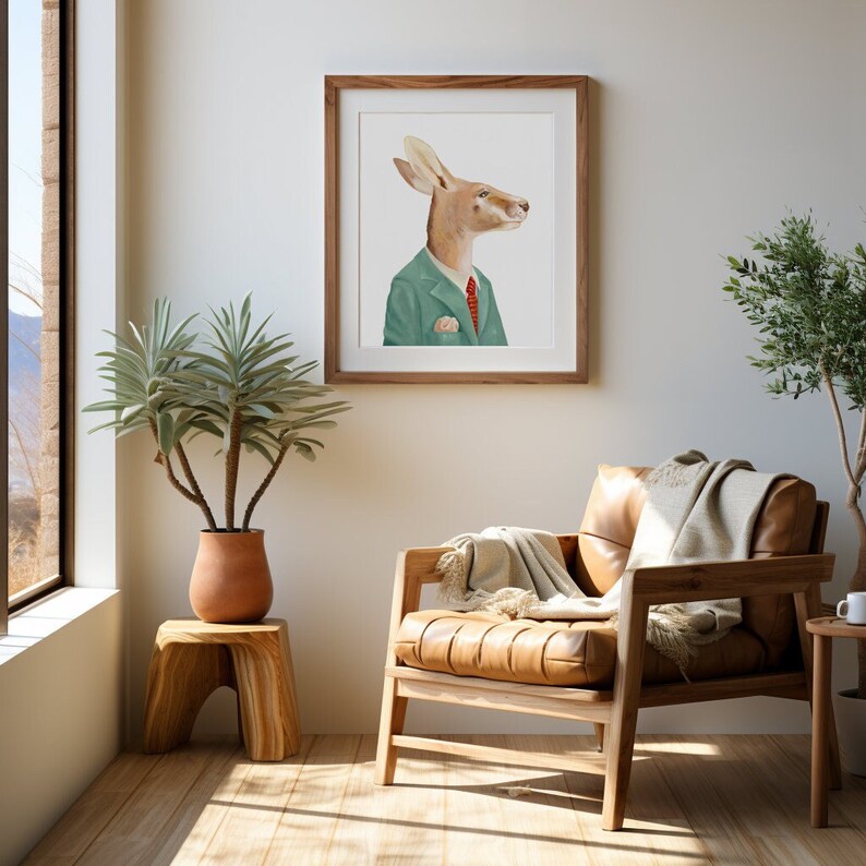 Kangaroo Art Print Rustic Australian Interior Wall Art image 1