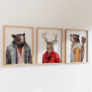 Set of 3 Art Print Set - Woodland Animal Characters
