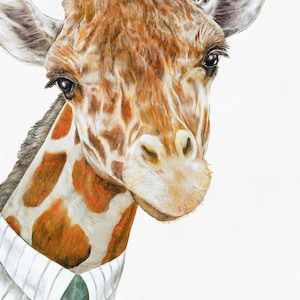 Mr Giraffe Painting Safari Nursery Animal Art, Eclectic Wall Print, Giraffe Illustration image 2