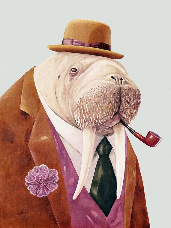 Walrus Art Print Walrus Illustration Walrus Painting Dapper | Etsy