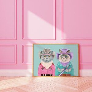 Rodeo Cats Art Print, Colorful Western Room Decor, Cat Lovers Gift, Cute Cat Poster, Eclectic Home Decor, Boho Wall Art image 3