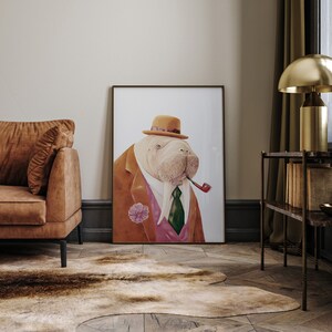 Walrus Painting Digital Download Printable Wall Art, Dapper Animals in Clothes Retro Vintage Mid century Room Decor image 4