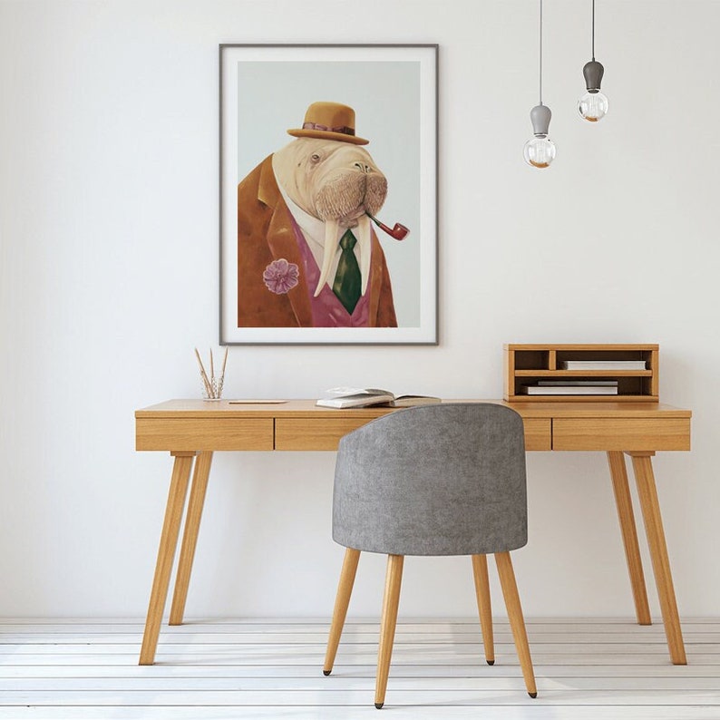 Walrus Painting Digital Download Printable Wall Art, Dapper Animals in Clothes Retro Vintage Mid century Room Decor image 7