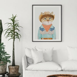 Rodeo Kitten Art Print Colorful Boho Cowgirl Wall Decor Ginger Cowboy Cat image 4