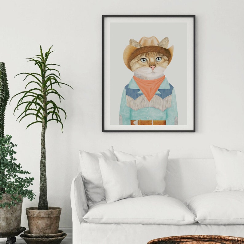 Rodeo Kitten Art Print Colorful Boho Cowgirl Wall Decor Ginger Cowboy Cat image 4