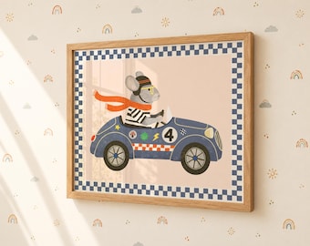 Chinchilla Racer Wall Art, Vintage Race Car Print for Kids Room, Printable Digital Download