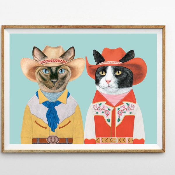 Rodeo Cats - Maximalist Wall Decor, Southwestern Wall Art, Cat lovers Gifts, Quirky Retro Ranch Wall Decor