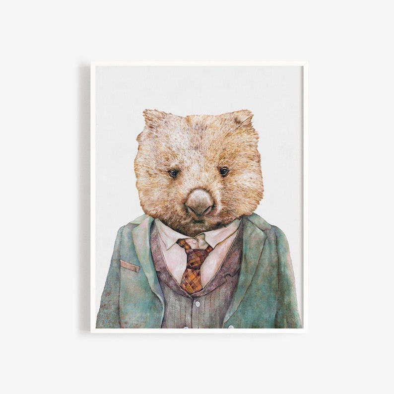 Wombat Art Print Rustic Australian Interior Wall Art Whimsical Australian Animal Wall art image 2