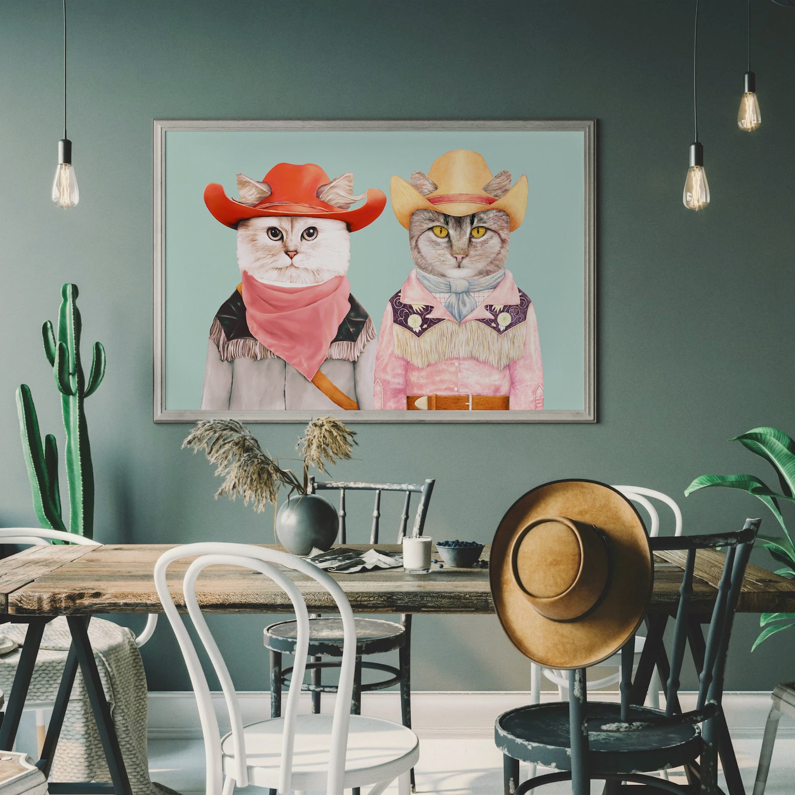 Cowboy Cats Art Print Colorful Wall Art Maximalist Decor - Etsy