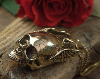 Flying Skull Pendant, skull pendant, biker jewelry, biker outfit, brass skull, skull jewellery, boho jewellery, skull charm, boho pendant