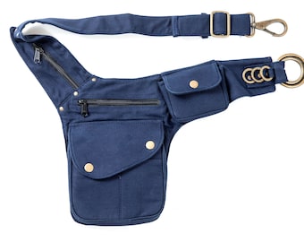 Borsa laterale in tela blu, marsupio, cintura tascabile, cintura per soldi blu, abito da festival, cintura multiuso, borsa vegana, borsa da cintura, marsupio blu navy