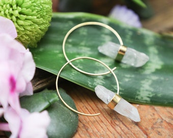 Crystal Thread Through Earrings | Boho thread through earrings | Crystal Earrings | Bohemian Jewelry | Quartz Earrings | Brass Earrings |