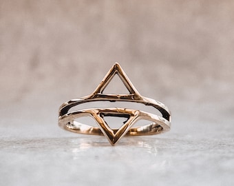 Senni Ring | Gold Geometric Ring | Dainty Brass Triangle Ring | Tribal Fusion Boho Jewellery | Bohemian Minimalist Ring For Her