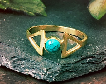 Elements Ring – Turquoise | Elements Signs Ring | Gemstone Ring | Boho Ring | Handmade Birthstone Ring | Brass Turquoise Ring for Women,Teen