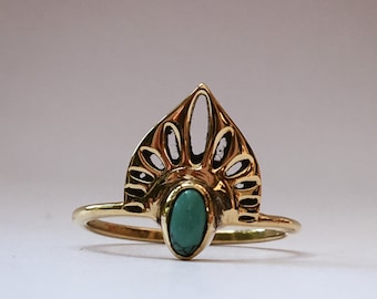 Turquoise Gold Ring | Brass Boho Stacking Ring | Blue Gemstone Ring | Tribal Bohemian Jewellery | Unique Gift For Women | Spiritual Ring