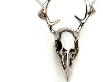 Colgante de cuerno de cuervo de plata / Collar de calavera de plata maciza / Cráneo de pájaro de plata / Colgante de asta / Joyería de taxidermia / Vikingo / Salvaje natural