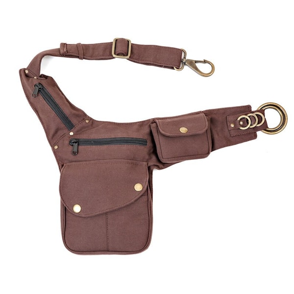 Brown Utility belt with side pocket | Belt Bag | Cross Body Bag  | Money Belt | Vegan Bum Bag | Fanny Pack | Festival Outfit