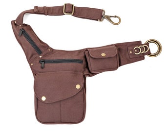 Brown Utility belt with side pocket | Belt Bag | Cross Body Bag  | Money Belt | Vegan Bum Bag | Fanny Pack | Festival Outfit