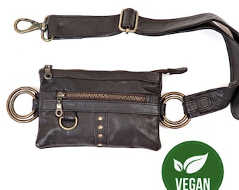 Brown Vegan Leather Lila Belt - Compact Vegan Leather Belt Bag, Minimalist Hip Pouch, Small Crossbody Bum Bag, Travel Utility Belt, Pleather