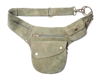 Riñonera de ante verde para mujer, riñonera para festivales con múltiples bolsillos, riñonera ajustable para viajes.