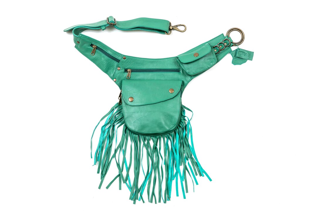 Green Leather Tassel Belt Bag Fringe Fanny Pack Boho Etsy