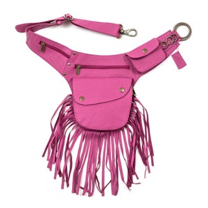 Hot Pink Vegan Leder Gürteltasche - Quaste Gürteltasche - Festival Hüfttasche - Flap Fanny Pack - Crossbody Bag - Feminine Sling Bag