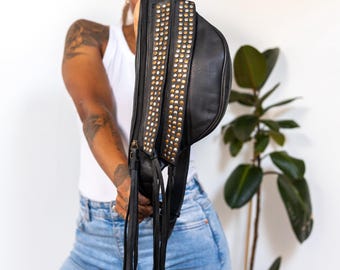 Oversized Leather Bumbag with Studwork | Black
