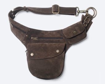 Riñonera de ante marrón para mujer, riñonera de festival con múltiples bolsillos, riñonera ajustable, bandolera de viaje