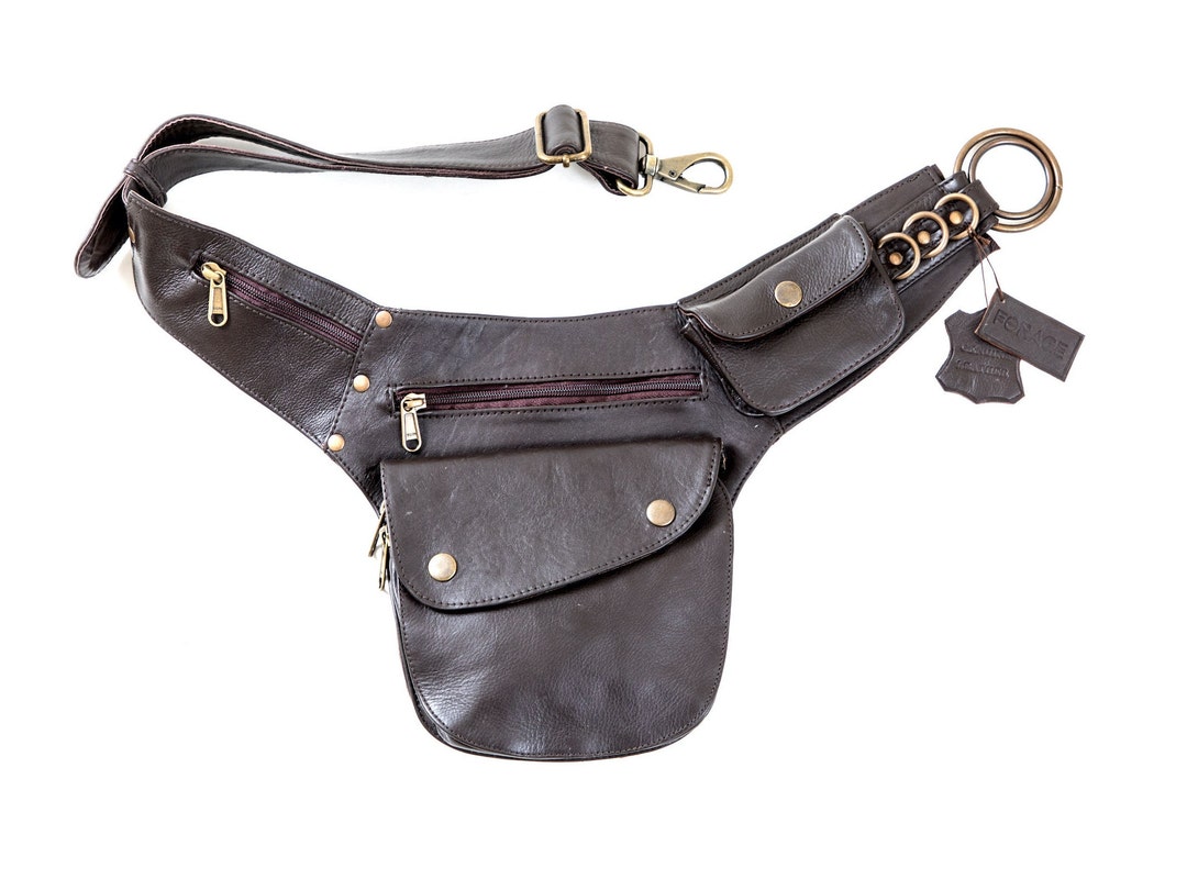 Leather hip belt bag festival hidden pocket black & brown studded adjustable M/L Pocket Belt ~ Utility Belt ~ Festival and Travel Hip Bag  main image 4