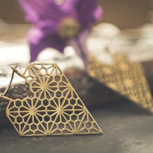 Bohemian geometric earrings, Brass tribal Earrings, Large boho boho hoops, rustic bohemian earrings, Bronze triangle triangular earrings