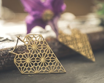 Bohemian geometric earrings, Brass tribal Earrings, Large boho boho hoops, rustic bohemian earrings, Bronze triangle triangular earrings