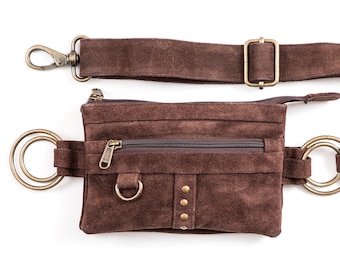 Suede Bum Bag Women Deep Brown, Small Festival Hip Bag, Adjustable Leather Belt Bag Crossbody, Lila Belt