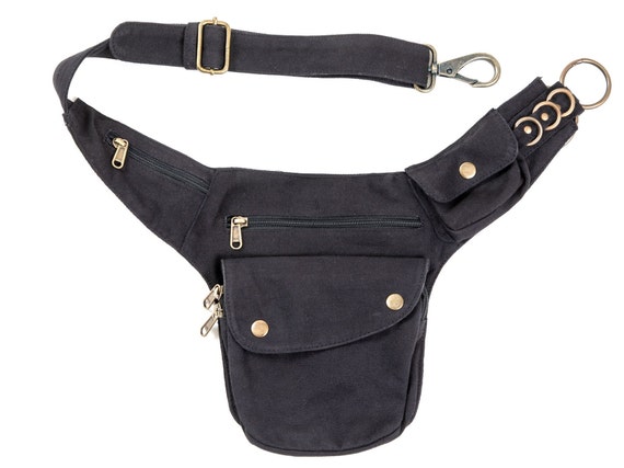 Waist or Hip Leather Bag Black Fanny Pack Travel Money Belt 
