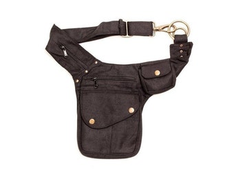 Cintura Utility nera con tasca laterale / Marsupio / Borsa a tracolla / Cintura per soldi / Marsupio vegano / Marsupio / Abito da festival