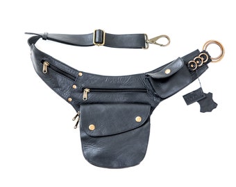 Sac banane en cuir noir, ceinture avec poche en cuir, ceinture utilitaire, ceinture utilitaire, ceinture de voyage en cuir, sac banane noir, ceinture poche, ceinture de festival