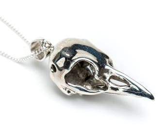 Silver Sparrow skull pendant, crow skull pendant, silver crow skull, raven skull necklace, bird skull gift, post apocalyptic skull