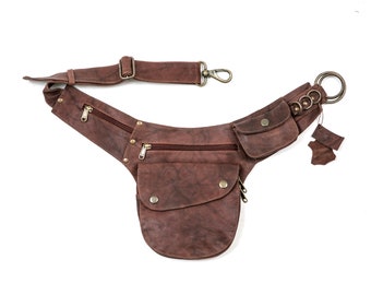 Mottled Brown Chest Bag - Crossbody Belt Bag - Vintage Distressed Style Fanny Pack- Handmade Leather Hip Bag For Women