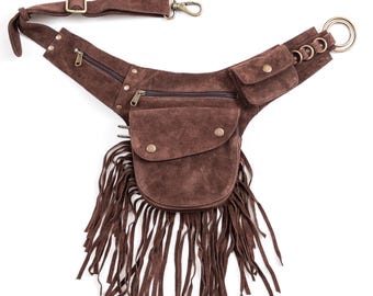 Suede Tassel Hip Bag Brown, Fringe Festival Bum Bag, Adjustable Waist Bag Travel Crossbody, Tassel Belt