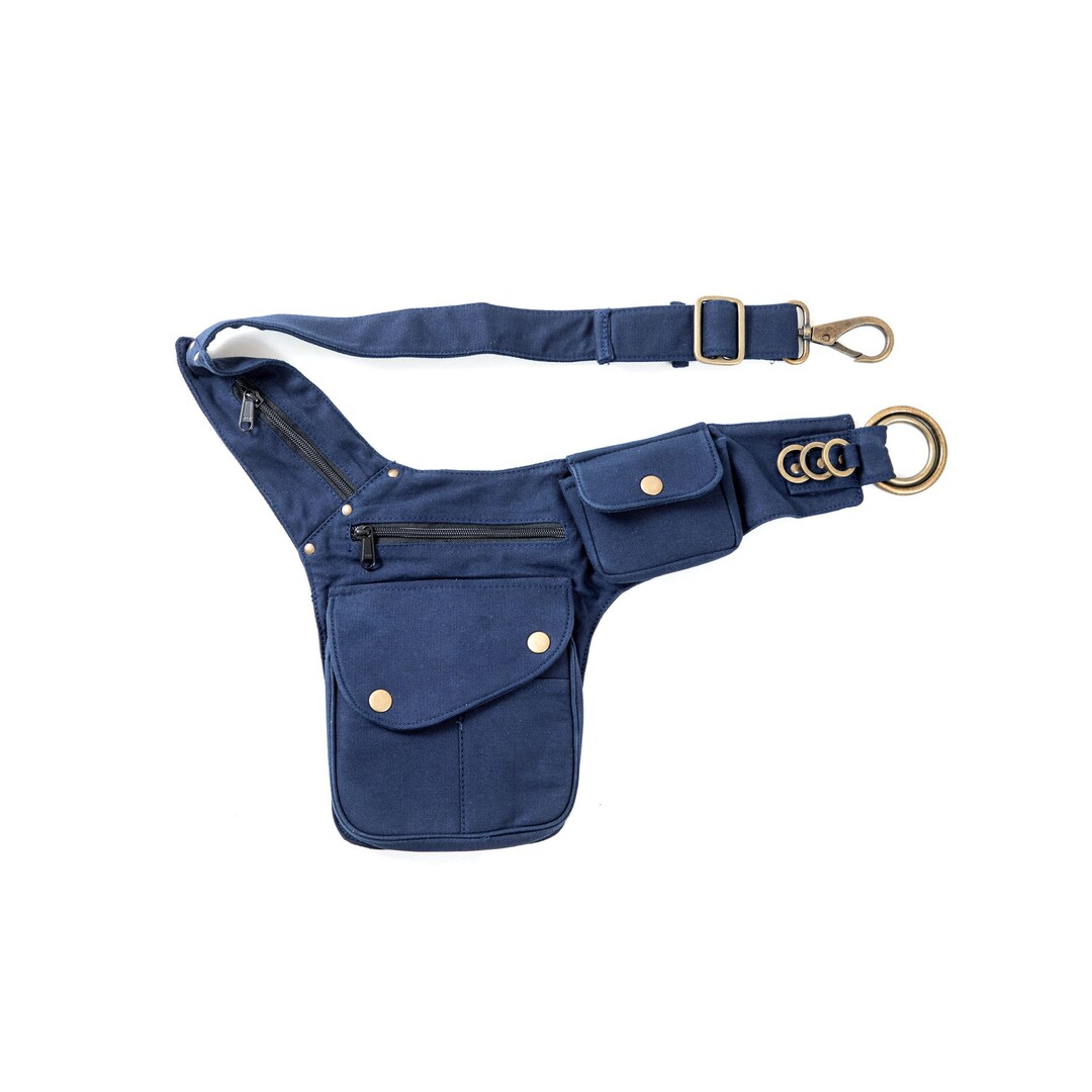 Borsa laterale in tela blu, marsupio, cintura tascabile, cintura porta