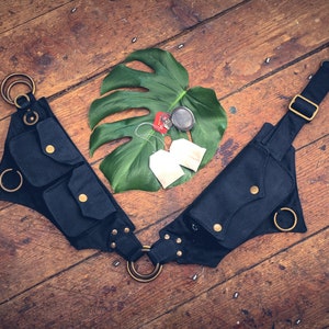 Ceinture à poche en toile noire pour femme | Sac banane | Pochette banane | Ceinture utilitaire avec poches | Ceinture de voyage mains libres