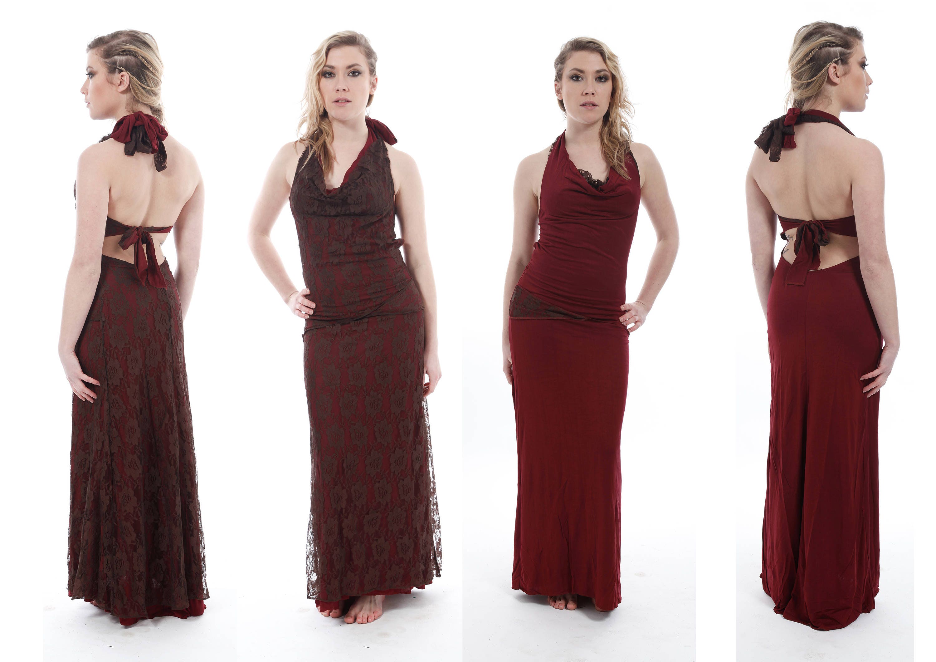 Image of Long Reversible Lace Dress, Halterneck Bodycon Maxi Festival Beach Boho Boho Clothes, Pixie Dress