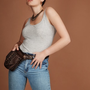 Brown Hip Bag Belt Festival Pouch Belt Leather Belt Bag Fanny Pack Festival Outfit Unisex Waist Bag image 8