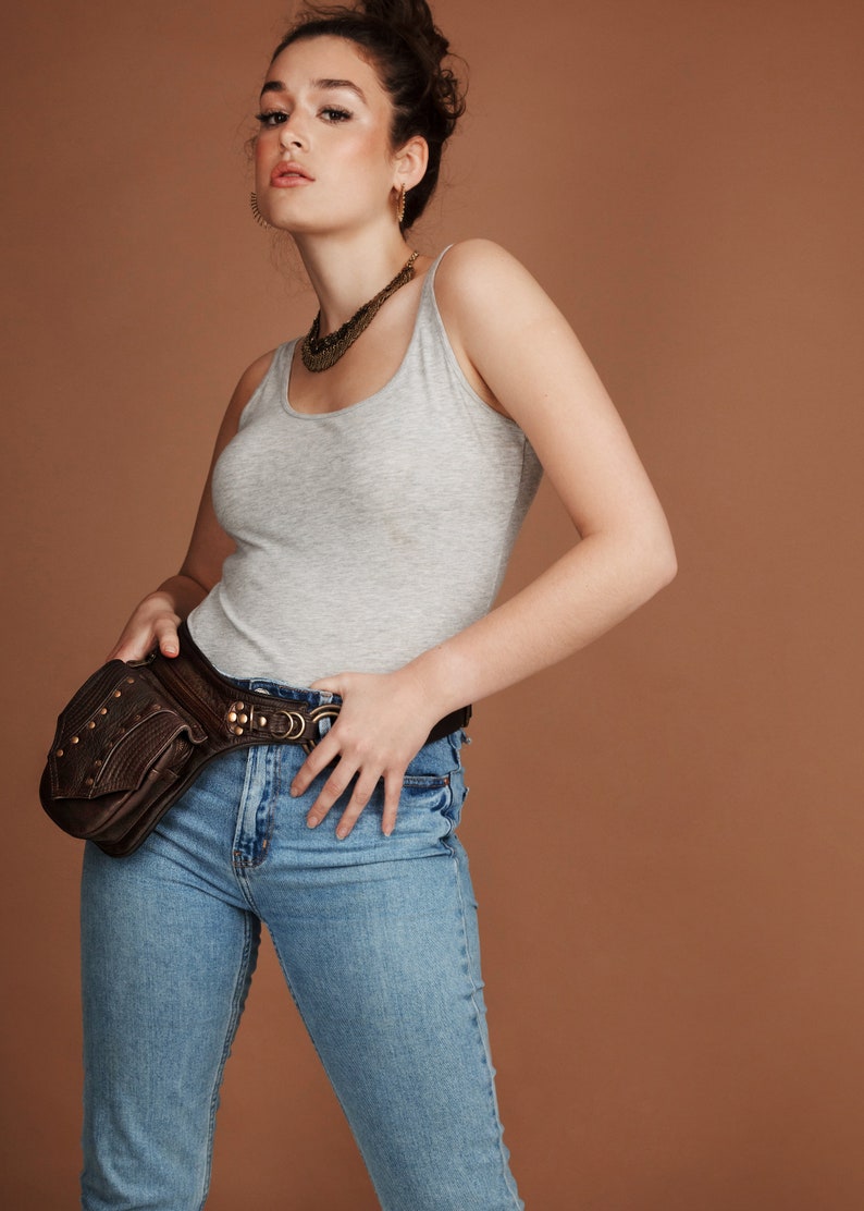 Brown Hip Bag Belt Festival Pouch Belt Leather Belt Bag Fanny Pack Festival Outfit Unisex Waist Bag image 8