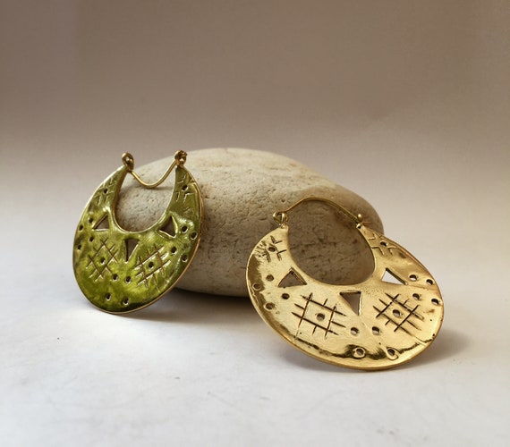 Minimal Aesthetic Hoops | Tribal Brass Earrings | Hippie style Jewellery | Bold Bohemian Hoops | Chunky Gold Hoops |Alternative Gift For Her