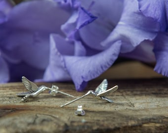 Silver Humming Bird Studs , humming bird earrings, silver bird earrings, silver studs, small bird earrings, hummingbird jewellery,