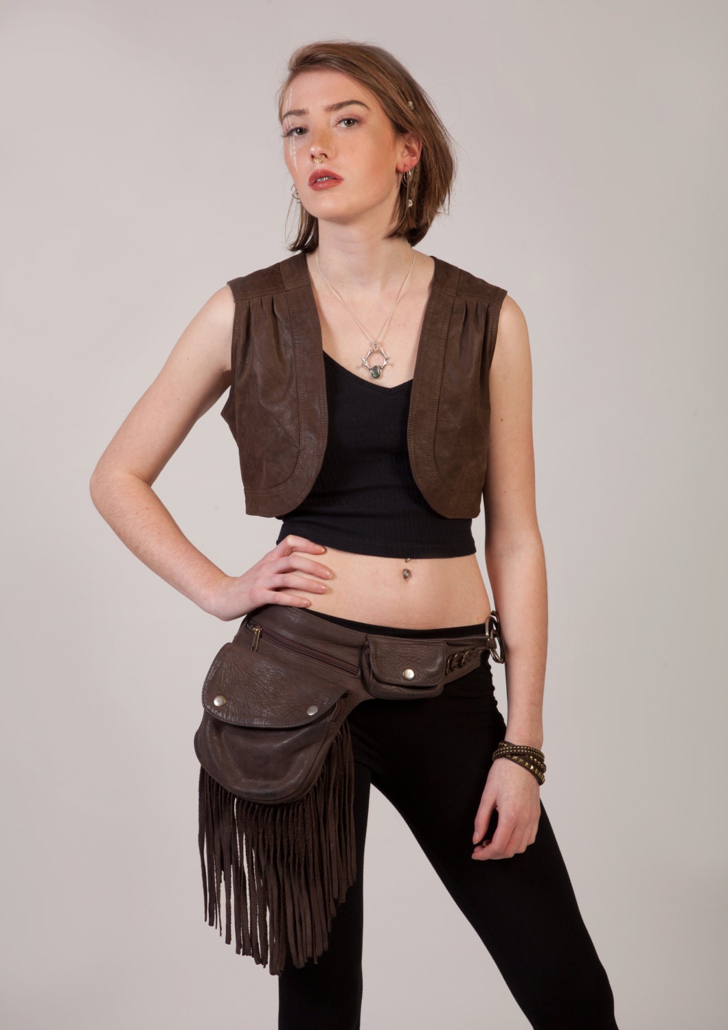 Image of Leather Waistcoat Womens Waistcoat, Leather Vest, Little Hippy Top, Boho Steampunk Outfit, Clothes