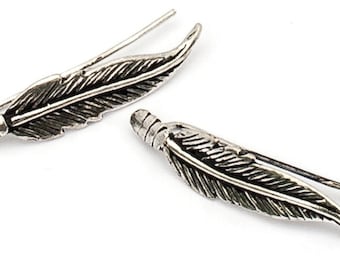 Silver Feather climbing studs, Ear Climbers, Climbing Earrings, ear sweeps, Silver Ear Climbers, Curved Ear Climber, Long Ear Climber